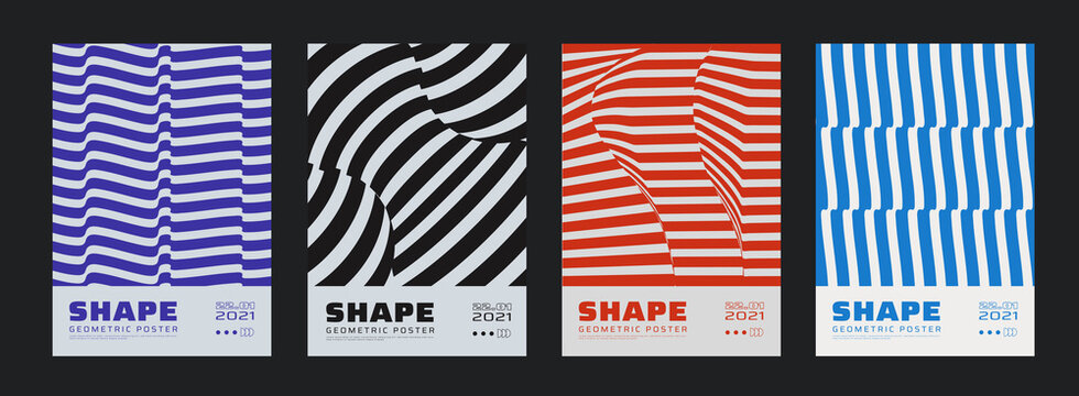Collection of swiss design striped posters. Meta modern graphic elements. Abstract modern geometric stripes. Circle sphere shapes.