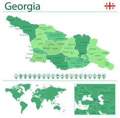Fototapeta premium Georgia detailed map and flag. Georgia on world map.