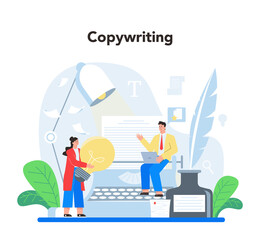 Copywriter concept. Writing and designing texts, creativity and promotion