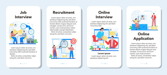Job interview mobile application banner set. Idea of employment