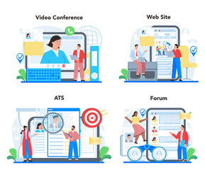 Job interview online service or platform set. Idea of employment