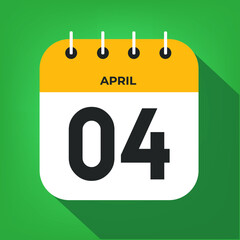 April day 4. Number four on a white paper with yellow color border on a green background vector.