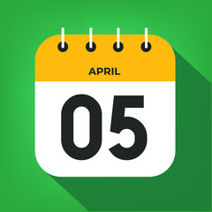 April day 5. Number five on a white paper with yellow color border on a green background vector.