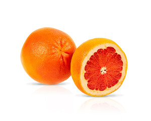 Grapefruit close-up whole and slice isolated on white background.