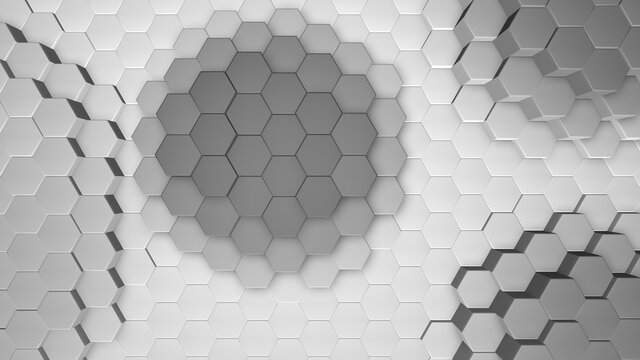 Abstract 3D background with hexagon, grey modern technology background with extruding hexagons, 3d illustration © fabianodp