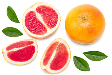 sliced grapefruit isolated on white background top view. clipping path