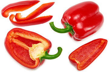 sliced red sweet bell pepper isolated on white background. clipping path. top view