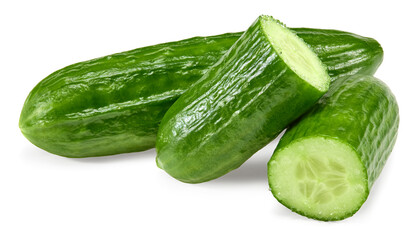 cucumber with slices isolated on white background. clipping path