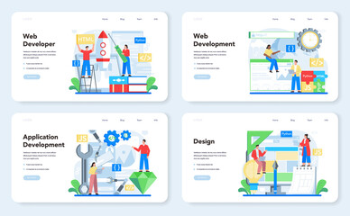 Web development web banner or landing page set. Website optimization