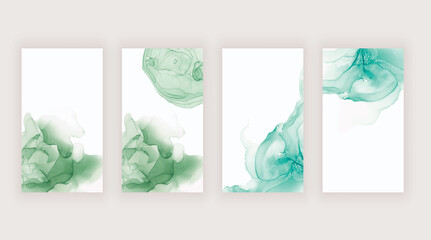 Green watercolor alcohol ink backgrounds for social media stories banners
