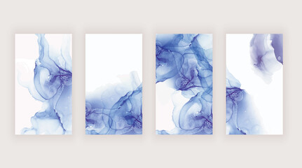 Blue and purple watercolor alcohol ink backgrounds for social media stories banners
