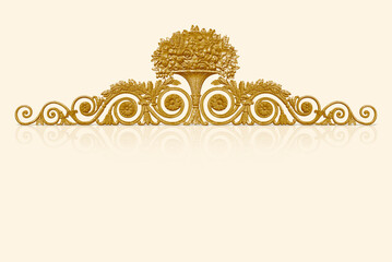Golden floral decorative element isolated on white background. Design element with clipping path