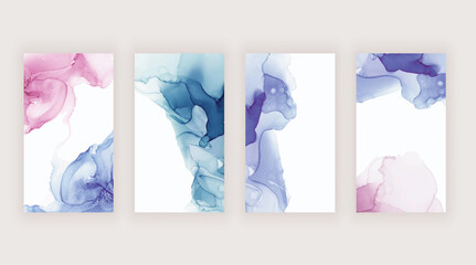 Pink, blue and purple watercolor alcohol ink backgrounds for social media stories banners
