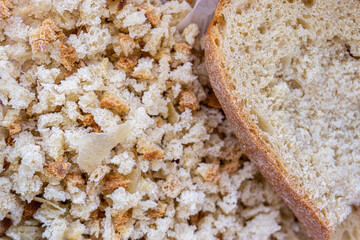 Bread in pieces. Traditional breakfast food of Turkey. Obesity, diet, hunger concept. Unhealthy lifestyle. 