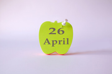 Calendar for April 26 : the name of the month of April in English, the numbers 26 on the sheets for...