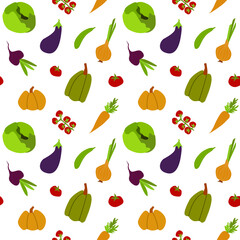 Vegetables seamless pattern. Farm fresh vegetables background. Vegetarian style. Healthy food pattern. Vector illustration