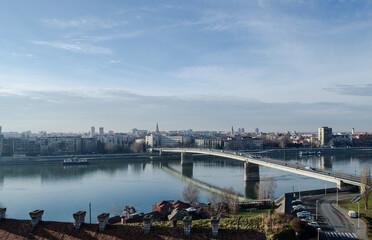 Fototapeta na wymiar View of one of the bridges in the city of Novi Sad from the Petrovaradin fortress.