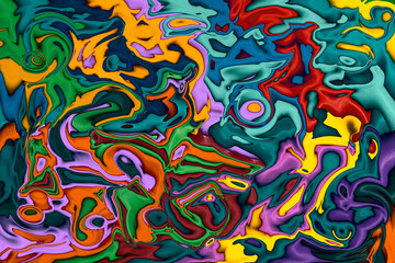 Distorted liquify colourful background. Vibrant saturated swirls and patterns