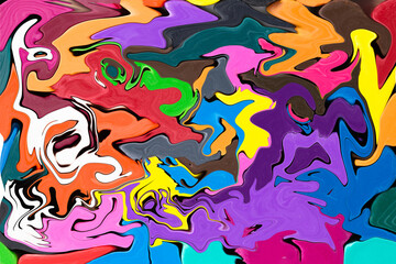 Distorted liquify colourful background. Vibrant saturated swirls and patterns