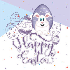 Happy easter card. Happy easter bunny cartoon with easter eggs - Vector