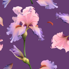 Digital Seamless pattern of iris flower.