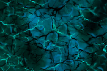 Fantasy image of marble, neural connections, brain activity. Stone background, green depths of the ocean, natural pattern. Layout element for social networks.