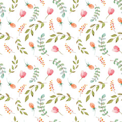 Watercolor delicate botany seamless pattern