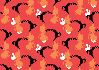 Vector texture background, seamless pattern. Hand drawn, red, orange, black, white colors.