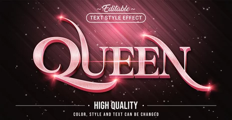 Fotobehang Editable text style effect - Queen with Rose Pink text style theme. Graphic Design Element. © Rtn_Studio