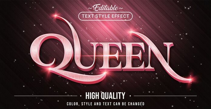 Editable text style effect - Queen with Rose Pink text style theme. Graphic Design Element.