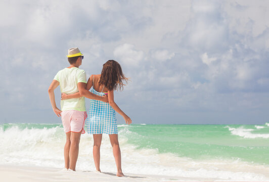 Attractive Young Couple on Tropical Beach. Cayo Largo, Cuba