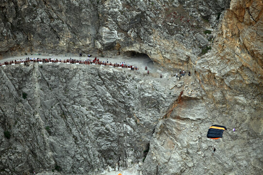 Base Jump after paragliding on the Dark Canyon in district of Kemaliye (Egin), Erzincan, Turkey. Kemaliye is extreme sport center in Eastern Turkey.