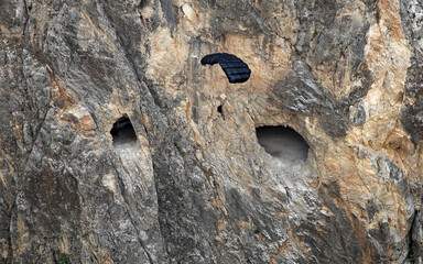 Base Jump after paragliding on the Dark Canyon in district of Kemaliye (Egin), Erzincan, Turkey. Kemaliye is extreme sport center in Eastern Turkey.