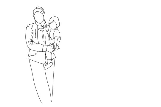 recommend clip art: Line art of muslim woman with hijab isolated in white background. Minimalist concept
