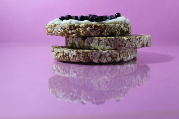 Healthy breakfast breakfast sandwich with yogurt and blue blueberry berries with a place for text...