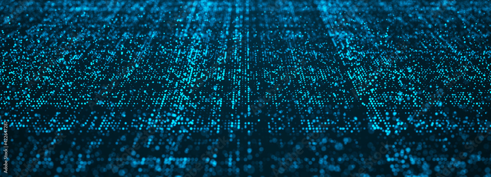 Poster Abstract technology background. Computer matrix. Futuristic cyber background of particles. 3d rendering.
