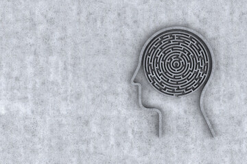 Human Head and Inside a Maze with Concrete Background. 3d Rendering
