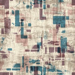Seamless blue pink cream and navy surface pattern. High quality illustration. Overlaid and multiplied distressed and grungy worn abstract design for print. Detailed artistic repeat tile swatch.