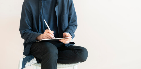 digital designer making the illustration on the tablet with stylus