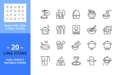 Naklejka premium Line icons about cooking. Pixel perfect 64x64 and editable stroke