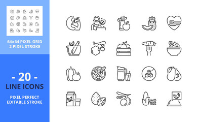 Line icons about healthy food. Pixel perfect 64x64 and editable stroke