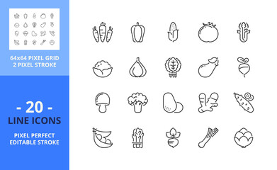 Line icons about vegetables. Pixel perfect 64x64 and editable stroke