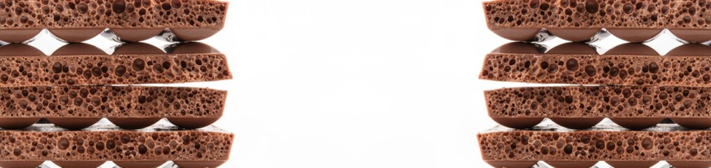 Slices of bubble, aerated milk chocolate. Chocolate candy.