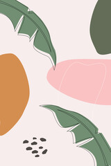 abstract background with geometric shapes and large leaves