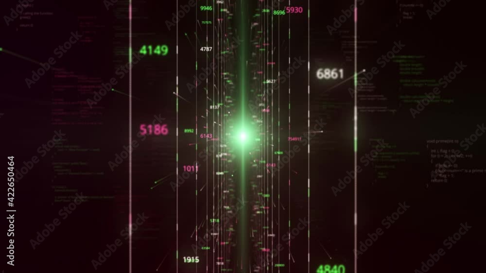 Aufkleber abstract virtual space with parallel narrow lines and changing numbers on black background, seamless