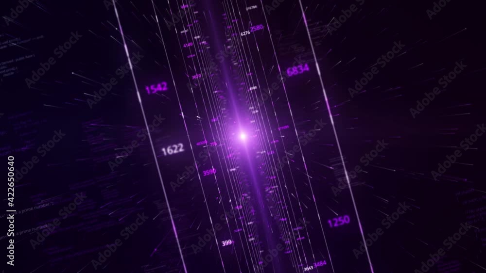 Poster moving inside a digital technological tunnel glowing colorful light in the middle of a screen. anima
