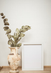 white portrait frame mockups, Scandinavian interior  neutral color palette.