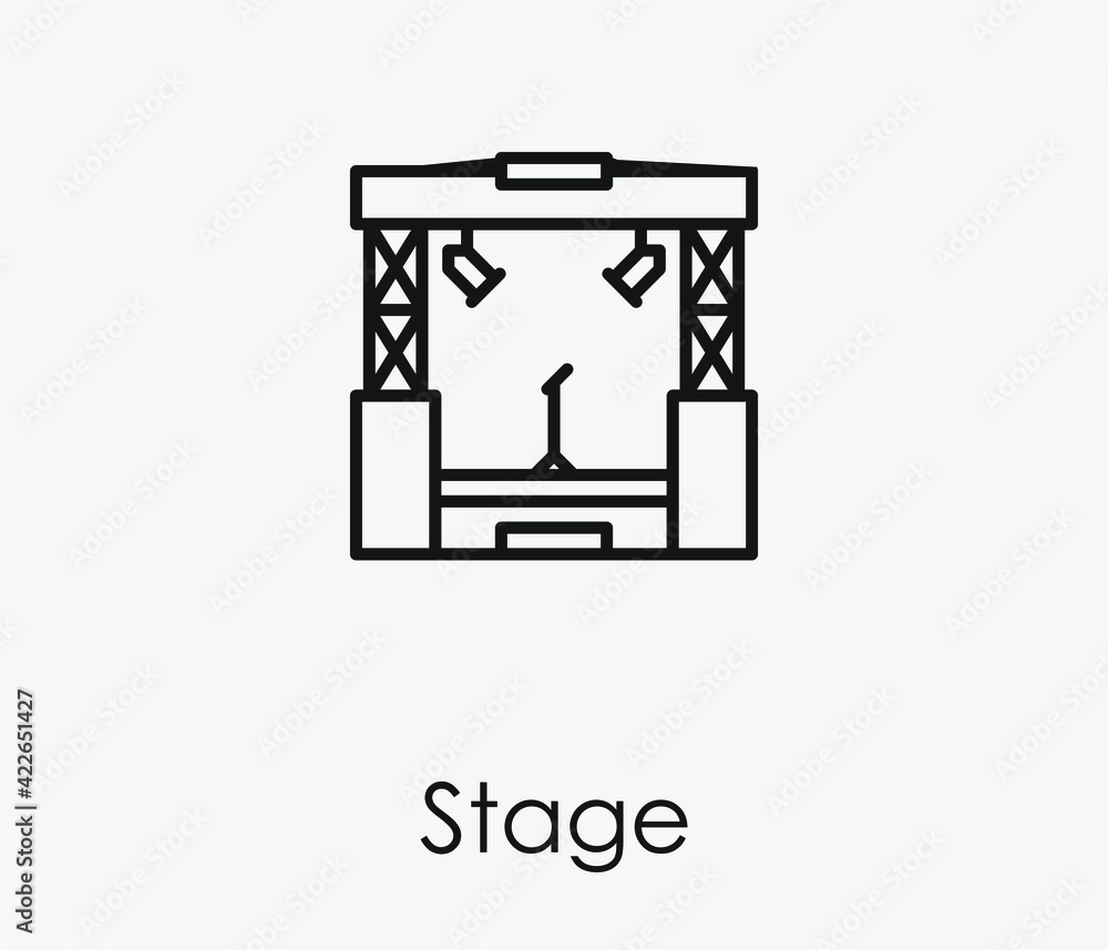 Poster stage vector icon. editable stroke. symbol in line art style for design, presentation, website or ap