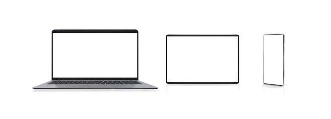 laptop, phone and tablet on white background