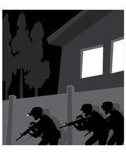 A special police unit is operating. SWAT in action. Vector image for illustrations.